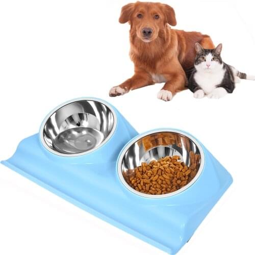 Newest No Spill Dog Cat Double Bowls With 15° Tilt Raised Stand Heathy Pet Food Water Bowls For Cats Dogs Non-slip Pet Supplies