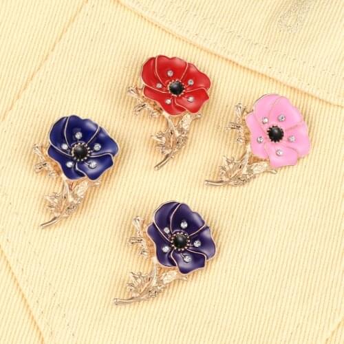 Vintage Poppy Flower Enamel Brooch Red Blue Pink Purple Flowers Buckle Pins Clothes Bag Accessories Warrior Memorial Friend Gift