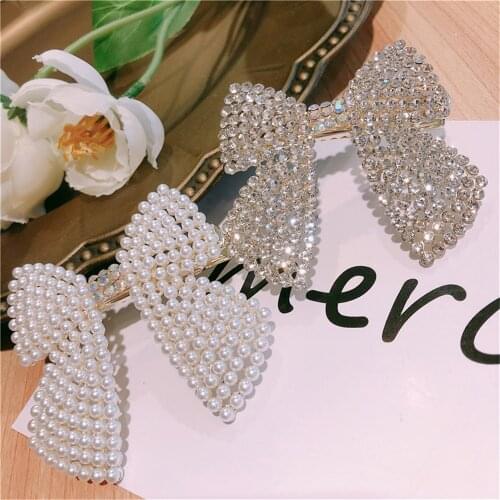 Women Hairpins Hair clips Bow Knot Barrettes Pearl Rhinestone Fashion Korean Lady Girl Head Accessories Wholesale Office