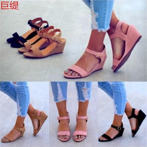 Women Sandals Summer Shoes Woman Beach Sandals Flock Buckle Wedge Sexy Party OL Office Women Shoes