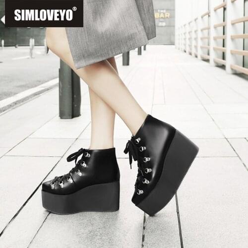 SIMLOVEYO Ankle Boots for Women Gothic PU Leather Spring Ultra High Heel Shoes woman Platform boots botas mujer plus size S750b