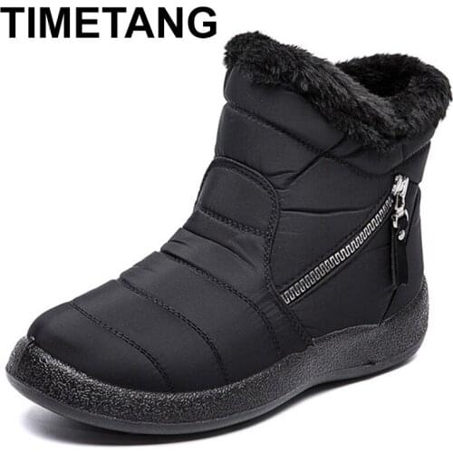 TIMETANG Women Boots 2021 New Waterproof Snow Boots Women Warm Fur Female Ankle Boots For Women Shoes Winter Boots Zipper Plus