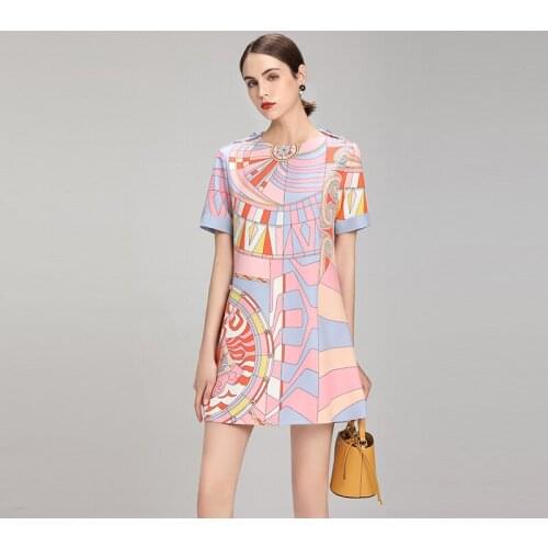 Runway New Stunning Geometric Pattern Crystal Stones Loose Mini Dress Womens Dress 210802GM05