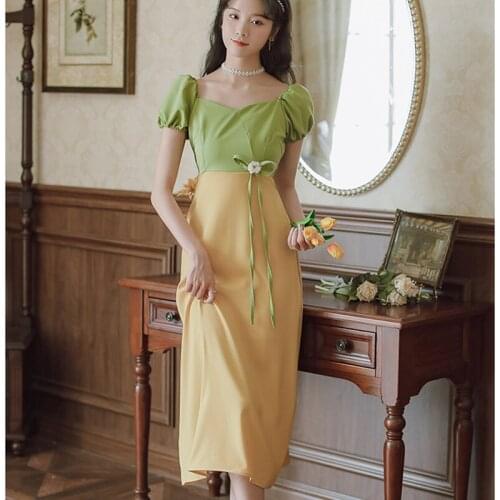 French First Love Gentle Wind Summer Temperament Sweet Dress Robe Femme Puff Sleeve Square Collar Retro Chic Fashion Dresses