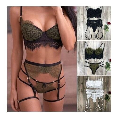 2021 Women Sexy Lingerie Lace Hollow Open Bra Set G-String Babydoll Underwear Nightwear Porno Bra Brief Erotic Sets Femme