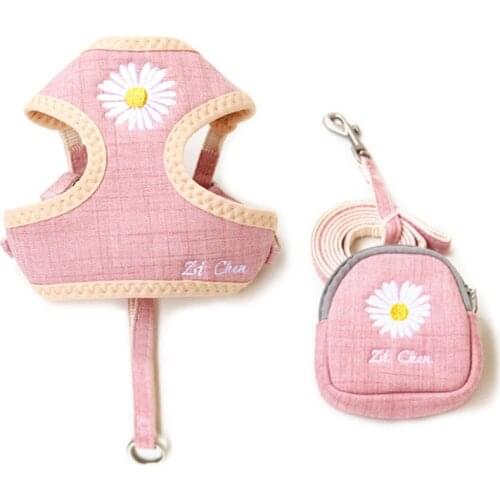 Pet Dog Harness Vest Leash with Snack Bag Adjustable Puppy Cat Harness Leash Set For Small Dogs Chihuahua Daisy Vest 10A