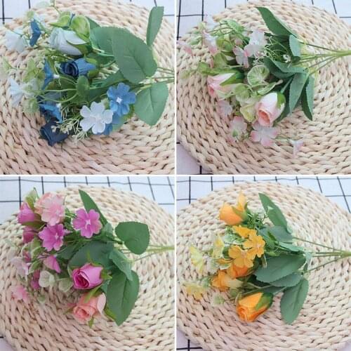 12 flower heads 1pcs silk rose pink artificial flower bouquet high-quality plastic accessories home living room wedding table de