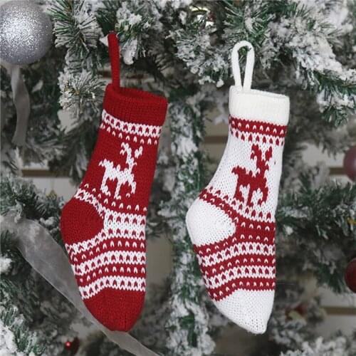 2021 Christmas Decoration Wall Door Hanging Elk Pattern Stocking Gift Bag Christmas Tree Decor Ornament Home Decor 1 Pcs