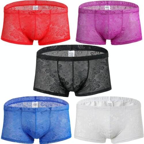 5pcs/Sexy Underwear Cueca Boxer Men Mesh Shorts Print Solid Mens Clothing Boxers Mens Shorts Pants Sleepwear Breathable