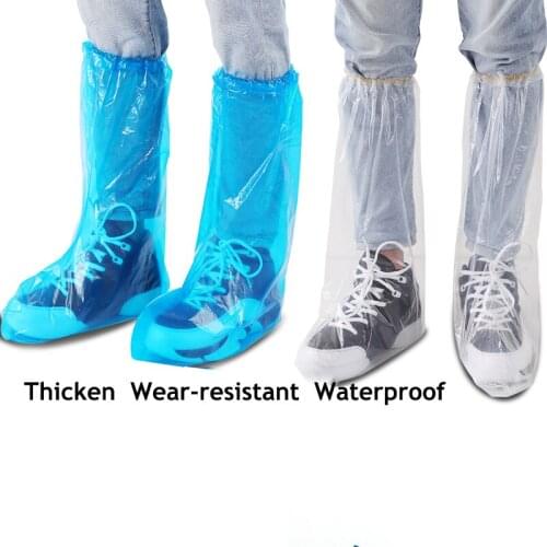 50 Pieces Durable Waterproof Thick PE Disposable Rain Shoe Covers High-Top Boot For Convenient Travel Rainproof Equipment