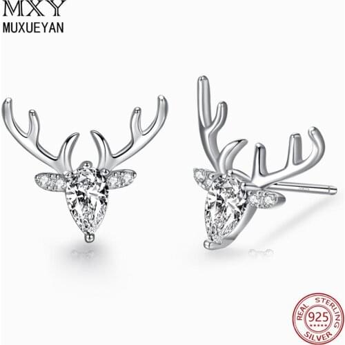 925 Sterling Silver Christmas deer Stud Earrings for women Fine Jewelry for new year gifts MUXUEYAN 2020 trend