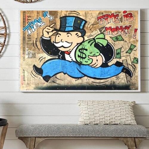 Abstract Graffiti Time Is Money Millionaire Cartoon Art Prints Poster Painting On Canvas Wall Art Picture For Living Room