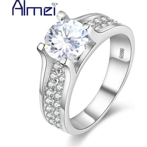 Almei Ship From Us Rhinestone Silver Color Rings for Women Jewelry Female Ring With White Stone Anillos Large Size 10 Y006