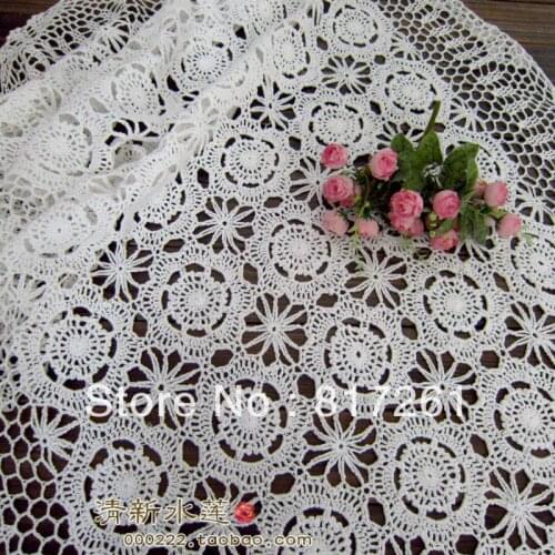 Free shipping lace crochet table cloth fashion flower rustic cotton lace curtain white table cloth table cover for wedding