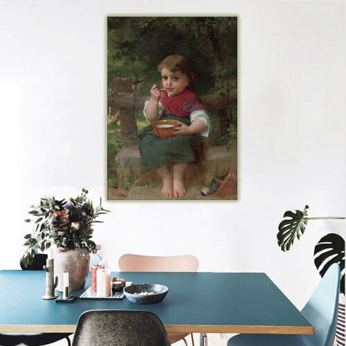 Citon Emile Munier《A bowl of milk》Canvas Oil Painting Childhood memories Background Decor Home Childrens room Decoration