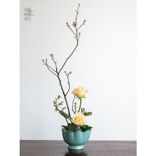 Flower Pot Lotus Bowl Ceramic Antique Porcelain Ru Ware Day Celadon Glaze Flower Mouth Bowl Flower Pot Flower Arrangement