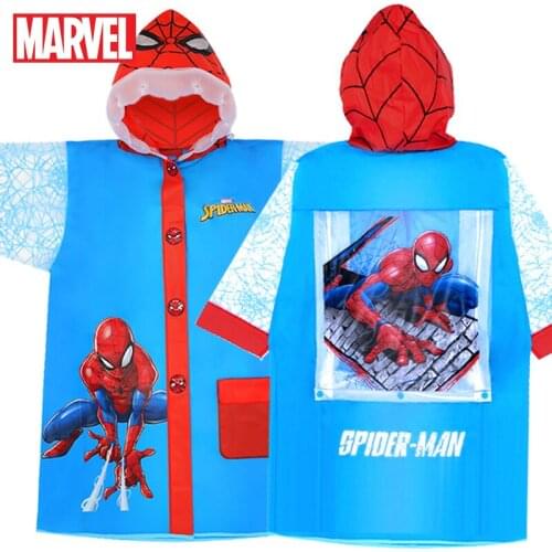 Disney Spider-Man Frozen Childrens Raincoat Kindergarten Baby Waterproof Pouch with Schoolbags Poncho Kids Student Raincoat