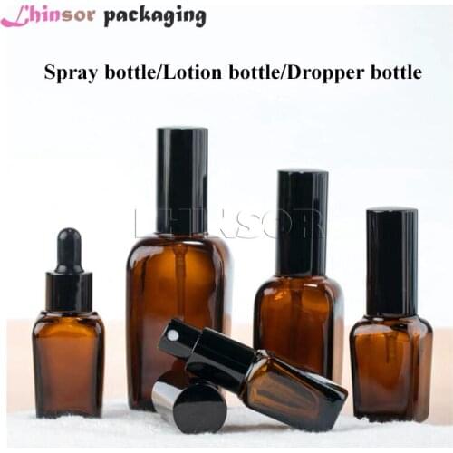 5pcs/lot 10ml 20ml 30ml 50ml 100ml Amber Glass Essential Oil Doterra Vials Dropper Spray Lotion Bottles Cosmetic Containers