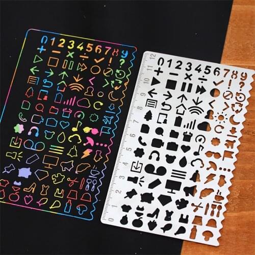Fromthenon Portable Stainless Steel Multi Functional Drafting Tools Template Ruler Stencil for Agenda Planner Journal Scrapbook
