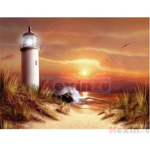 Kexinzu Full 5D DIY Square/Round Drill Diamond Painting "Seaside lighthouse" 3d Diamond Embroidery Cross Stitch Decor Gift Ke070