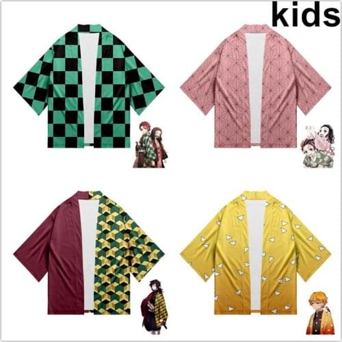 3 To 14 Years Demon Slayer Kimetsu no Yaiba Clothing Children Kids Boy Girl Kimono Cardigan samurai costume Batwing Sleeve Shirt