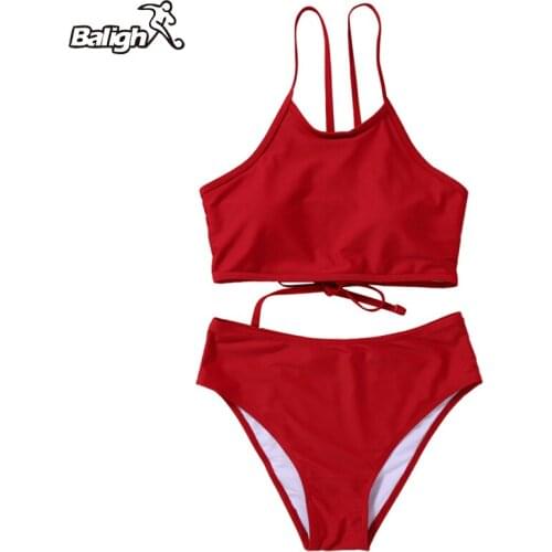 Balight Mid-Waist Bikini Sets Swimsuit Women Solid Color Sexy Lace Up Two Pieces Swimwear 2021 New Beach Bathing Suits
