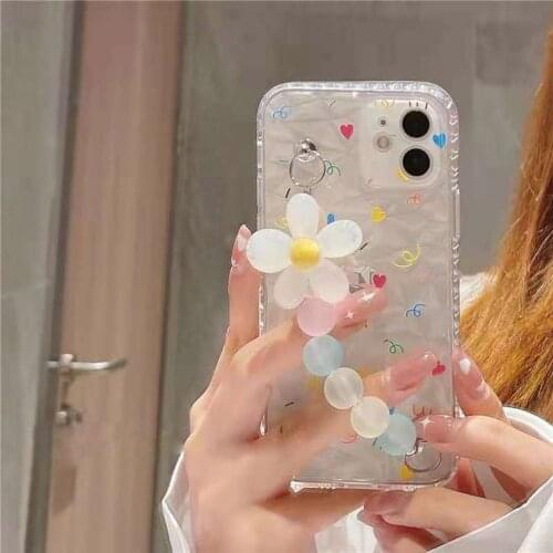 Korean Diamond Flower Bracelet Phone Case For iphone 11 XR XSMax X 7 8 Girl Wristband Chain Cover For Funda iphone 12 Pro Max