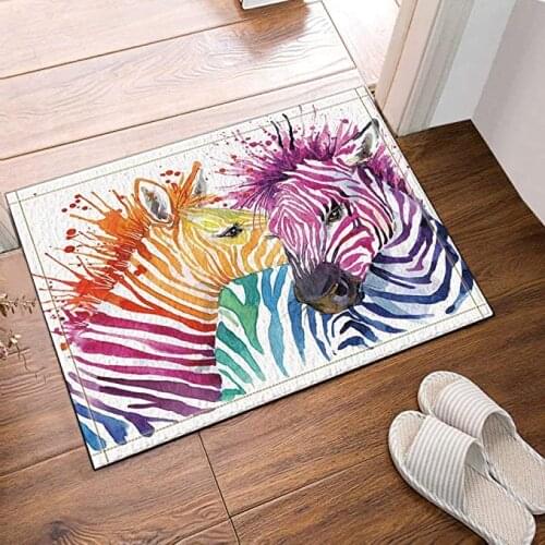 Aquarelle Peinture sur Fond Blanc Coloré Belle Zèbre Tapis de Porte Antidérapant Plancher Intérieur Porche Pad Enfants 40X60CM