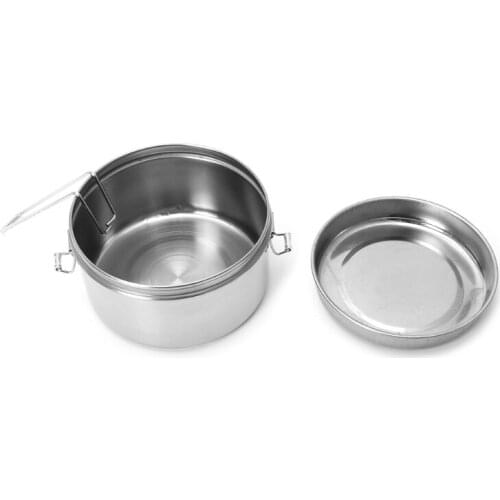 Stainless Steel Bowl Lunch Box Bento Food Picnic Container 2 Tier Round Shape L4MF