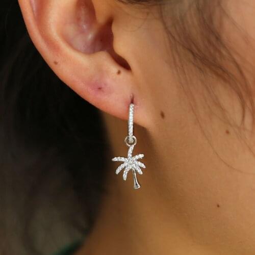 925 sterling silver 2018 summer earring hot tree charm lovely girl women gift Silver clear cz shiny sparking fashion jewelry