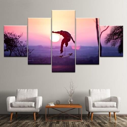 Modern 5 Pieces Modular Art Skateboard teenager Printed Canvas Painting Living Room Wall Sports Art Pictures Free Shipping