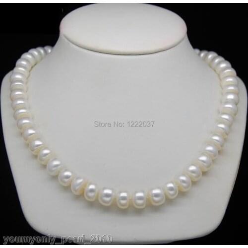 Natural Freshwater Pearls 9-10mm AAA white pearl necklaces Tibetan silver 18"