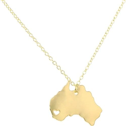 Dropship Outline Australia Map With Heart Necklace Country of Australia Map Pendant Necklace Australian Map Jewelry