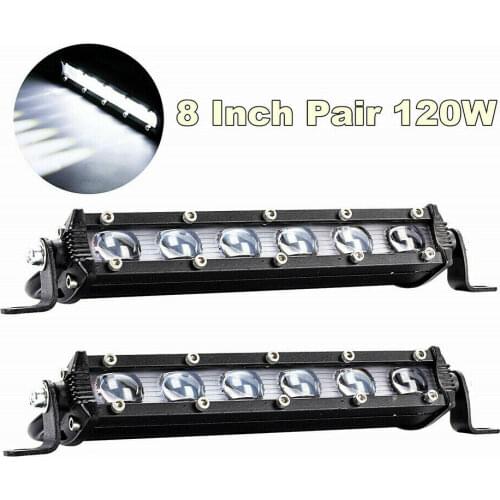 Pair 6D 8'' 120W Car Spot Beam Slim LED Work Light Bar Single Row Road Lamp for Truck Waterproof