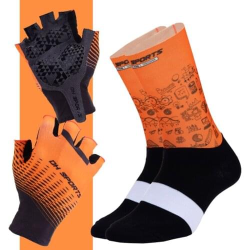 Professional Road Bike Cycling Gloves Half Finger with Anti Slip Bicycle Socks Set Outdoor Sport Gloves Breathable Racing Glove