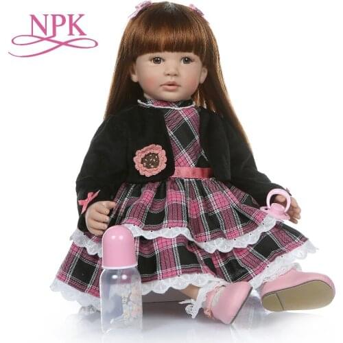 6 Month real baby size 60CM reborn toddler girl realistic soft silione vinyl bebe doll reborn long straight hair education toy