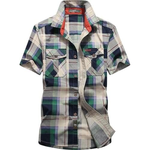 Summer Brand Shirt Men Military Casual Short Sleeve Turn Down Collar Mens Shirt Big Size S-4XL Blusa Masculina