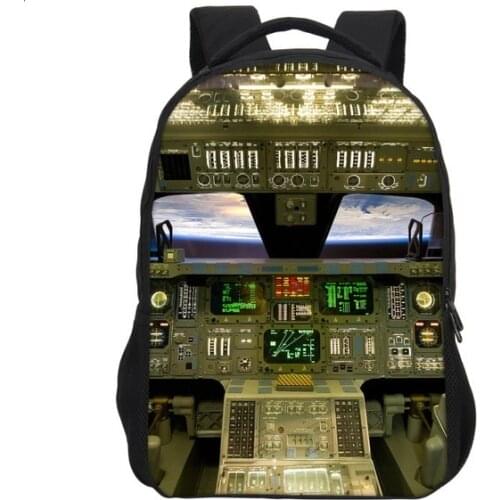 Aircraft Cabin 3D Printing Backpacks For Teenage Girls Boys Aircraft Cockpit Bags School Bookbag Children School Gifts Mochila