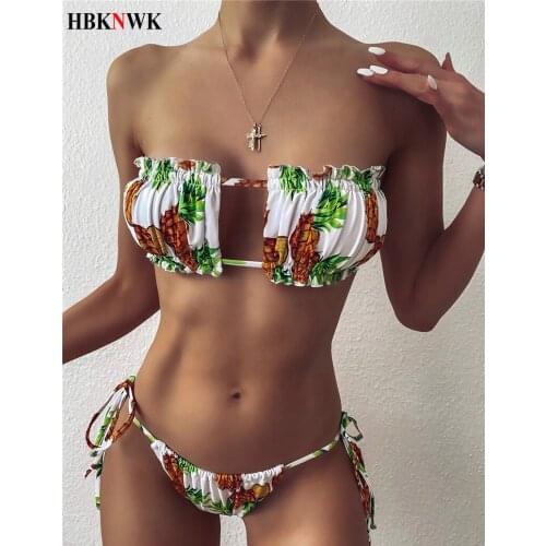 Sexy Triangle Bikinis Swimsuits Women Hollow Print Swimming for Bathing Suit Woman Beach Swimwear 2020 Summer Bandeau Bikini Set