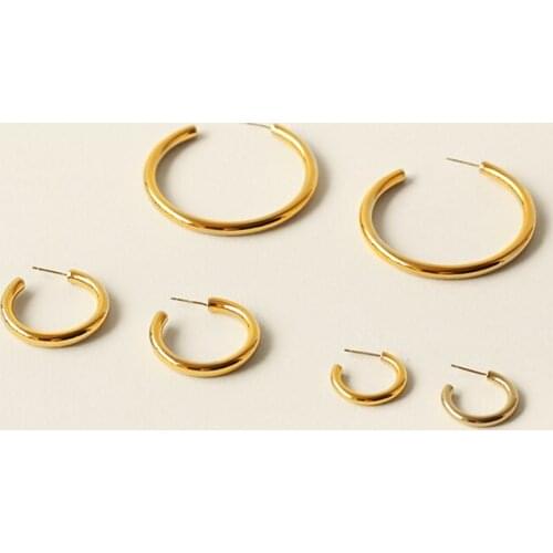 Hoop Earrings Fashion Gold Plated Brass Circle Accessorise Simple Chic 2021 New Product Trendy For Female Couple Style 3 Size