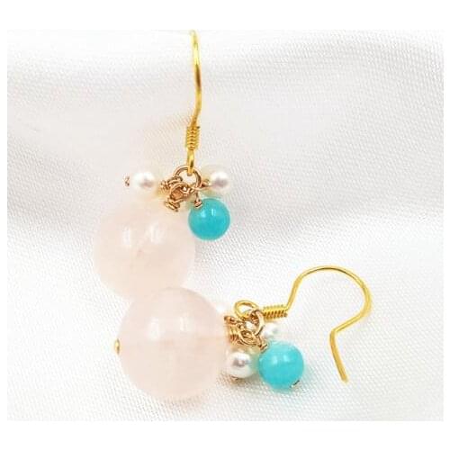 New Favorite Natural Rose Quartz Freshwater Pearl Amazonite With 925 Sterling Silver Earrings Handmade Fine Women Jewelry