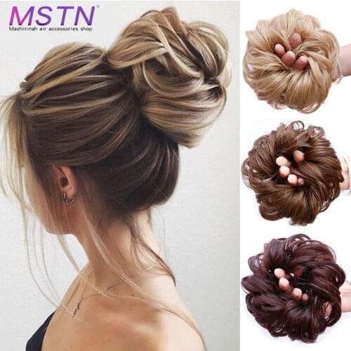MSTN Synthetic Elastic Fake Hair Wig Bun Messy Chignon Scrunchies Elastic Band Straight Clip in Hair Ponytails Extensions Wigs