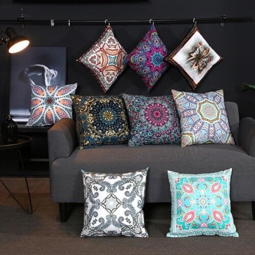 Nordic Super Soft Decorative Velvet Geometric Cushion Cover Navy Blue Sofa Bed Mandala Flowers Throw Pillows Case Home Decor