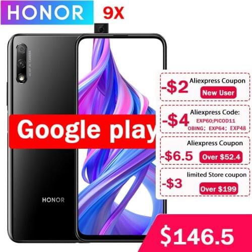 NEW Honor 9X Cell Phone Kirin 810 Android 9.0 6.5inch IPS 2340X1080 4/6GB RAM 64GB ROM Elevating Camera 48.0MP+2.0MP