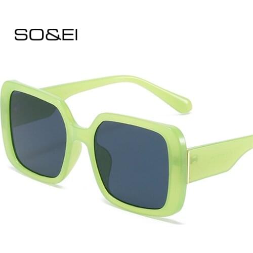 SO&EI Retro Square Jelly Color Women Sunglasses Fashion Pink Green Eyewear Shades UV400 Trending Men Gradient Sun Glasses