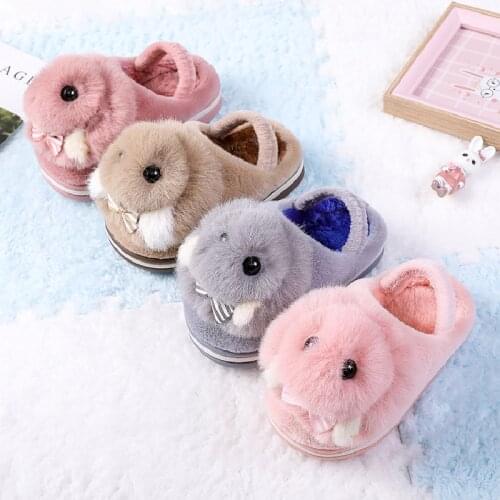 Winter Kids Slippers Baby Girls Boys Cute Indoor Cartoon 3D Rabbit Plush Warm Slippers Kids Casual Home Shoes Children Тапочки
