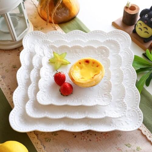 3pcs/set Ceramic Square Plate-6"8"10"Western Steak Plate-Embossed Shallow Dish-Pure White Flat Plate-Cake Plates-Wedding Gift