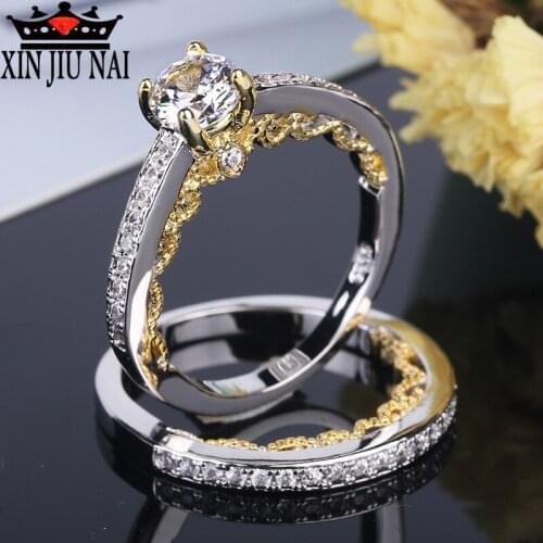Luxury Brand Double Wedding Ring Set For Women Trendy rings Crystal Cubic Zirconia Eternity Silver Royal family diamond Ring