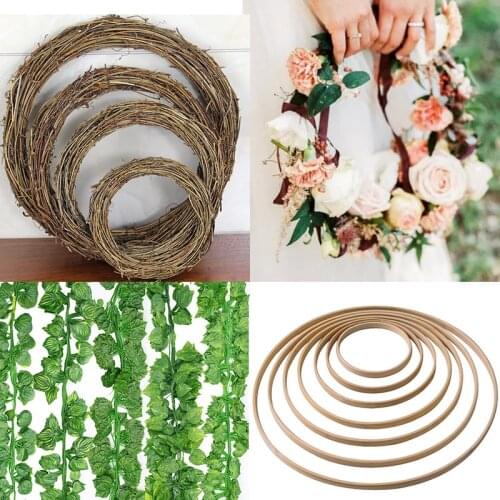 10-40cm DIY Hanging Wreath Rattan/Bamboo/Metal Wedding Wreath Wooden Bamboo Floral Hoop DIY Craft Macrame Craft Wall Decorations
