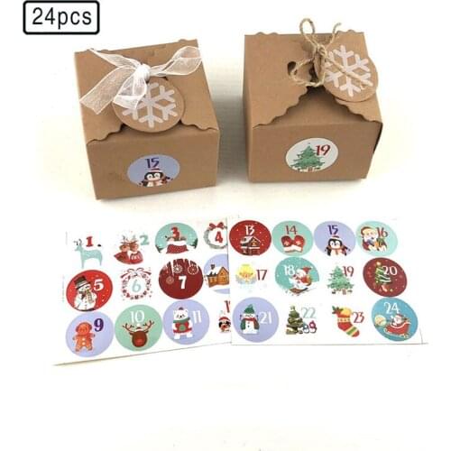 24pcs Christmas Kraft Paper Candy Box Retro DIY Gift Packaging Box Food Cookie Candy Gift Favor Box Merry Christmas Party Decor